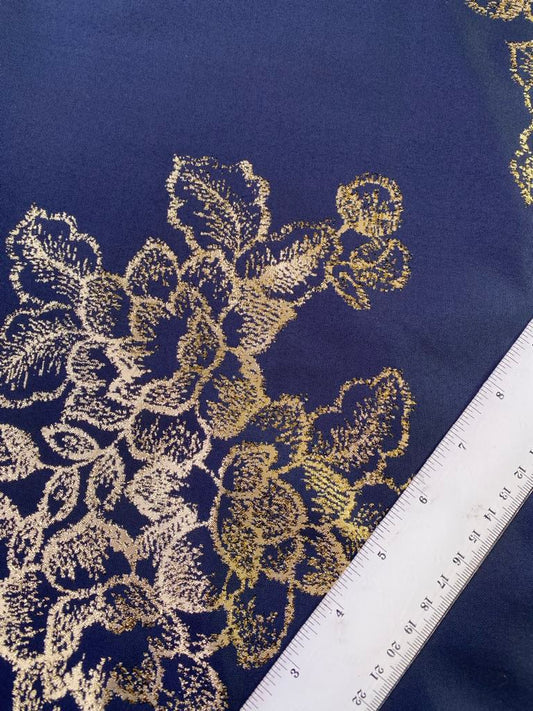 Brocade - Navy/Gold - 63" Wide - Sold By The Metre