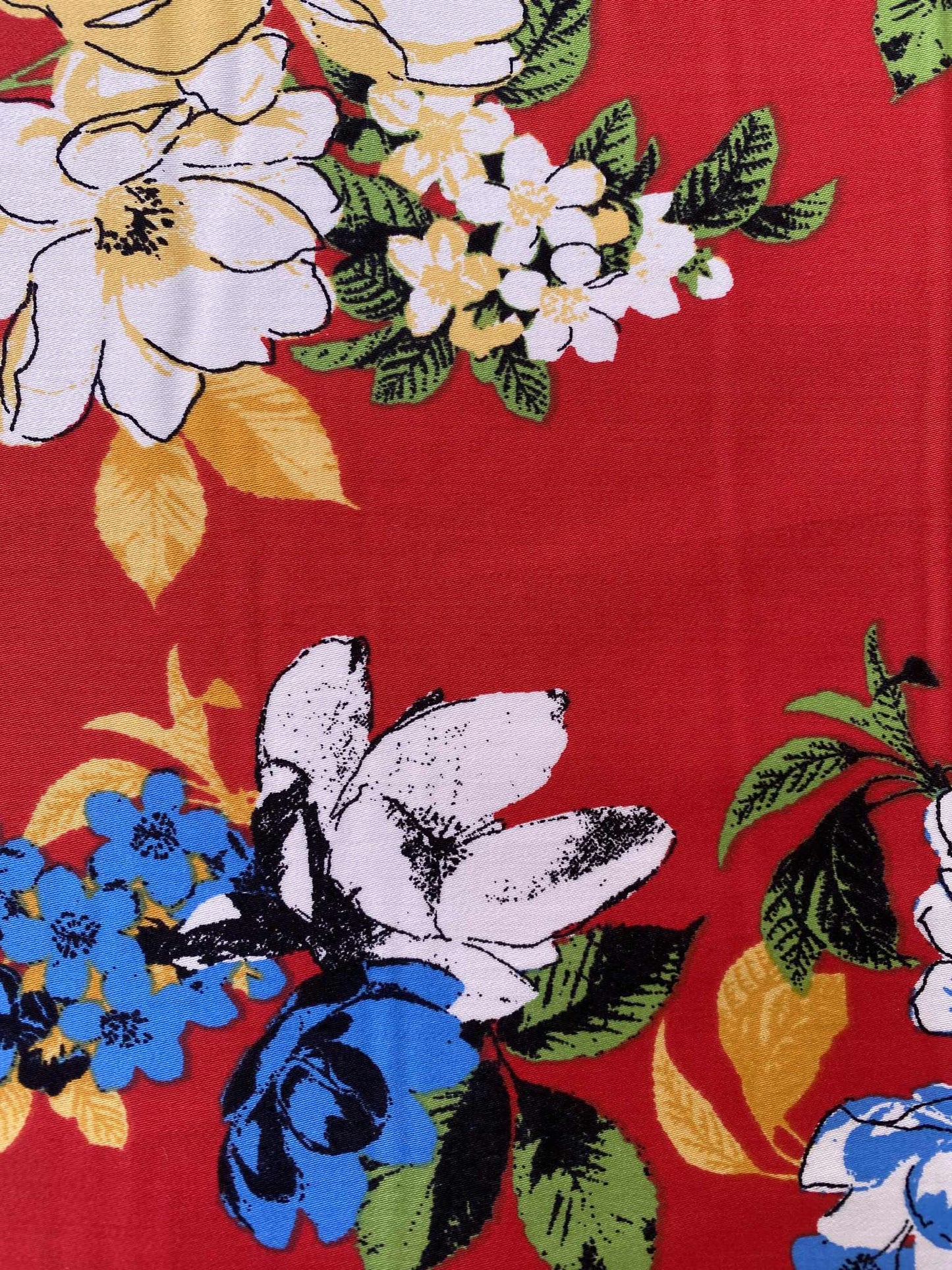 Cotton Sateen - Floral - Red/Blue/Yellow/White - 54"Wide - Sold By The Metre