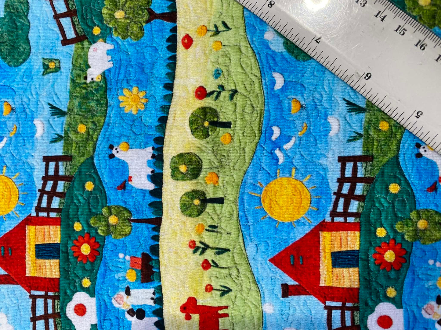 Little Johnny Farm Life Cotton Jersey - 58" Wide - 95% Cotton 5% Lycra - Blue, Yellow & Green