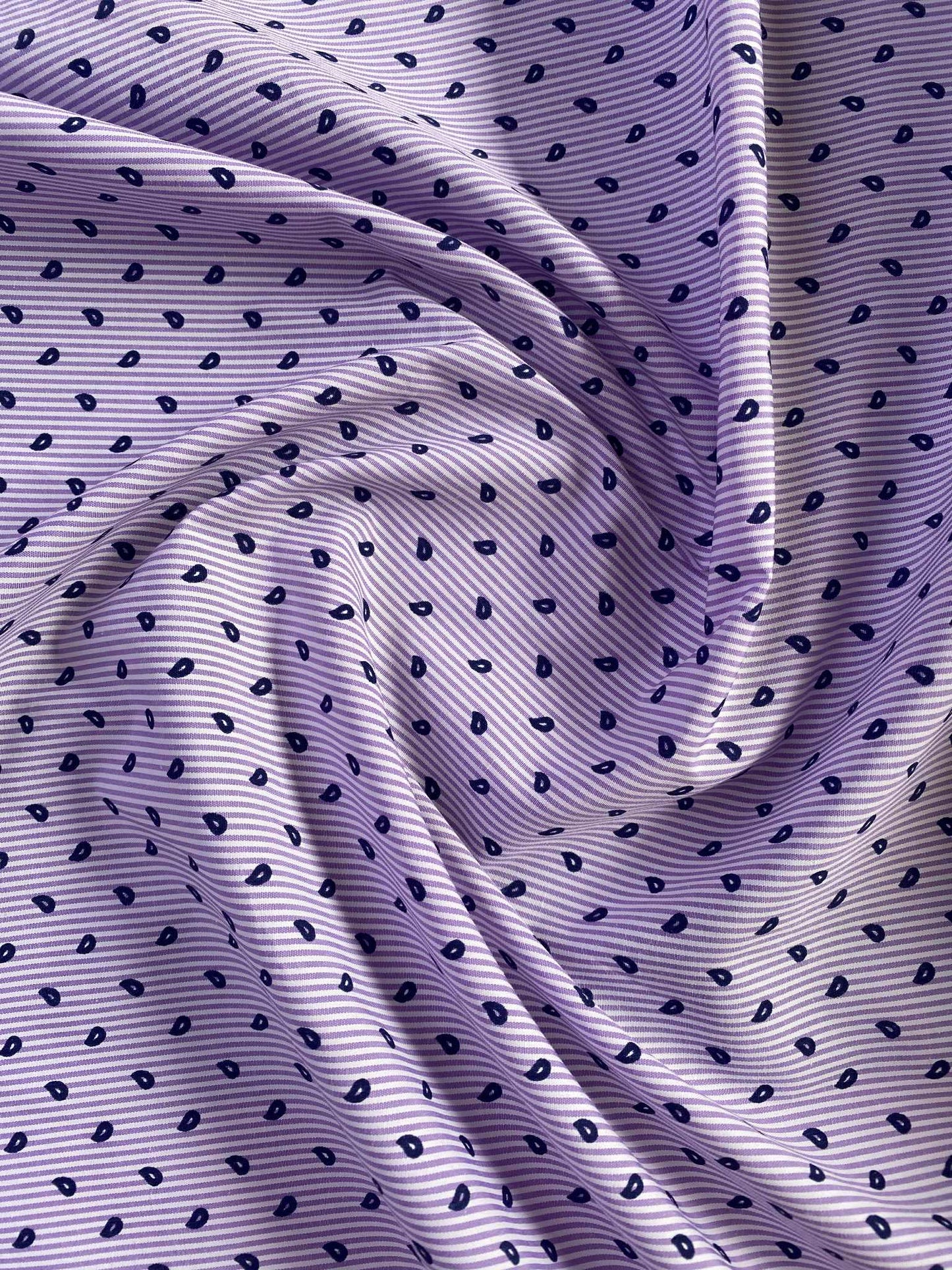 Poly Cotton - Stripe - Lilac/Navy - 58" Wide - Sold By The Metre