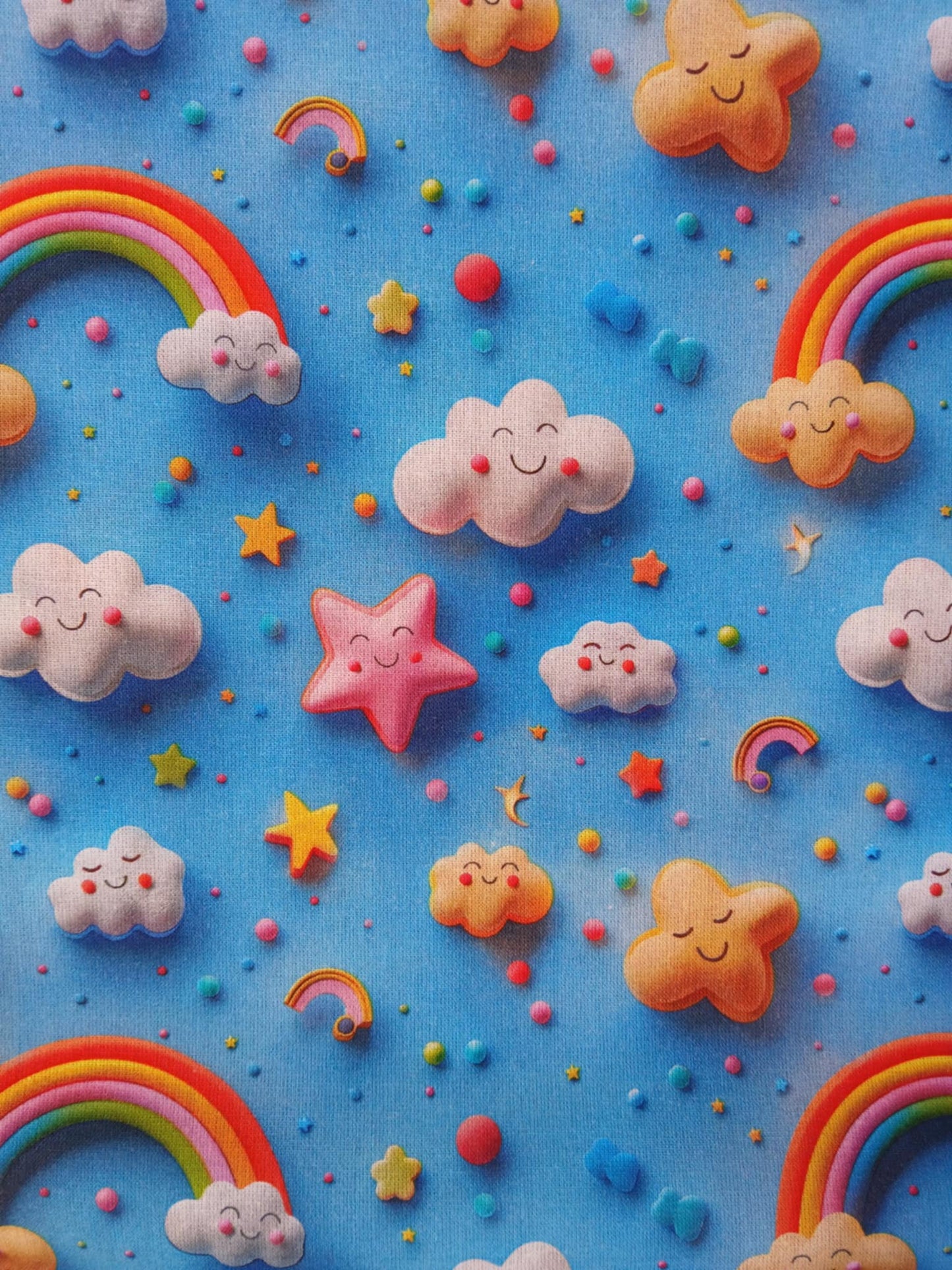 Little Johnny 100% Cotton - Rainbow - Blue/Yellow/Pink/White - 60" Wide - Sold By The Metre