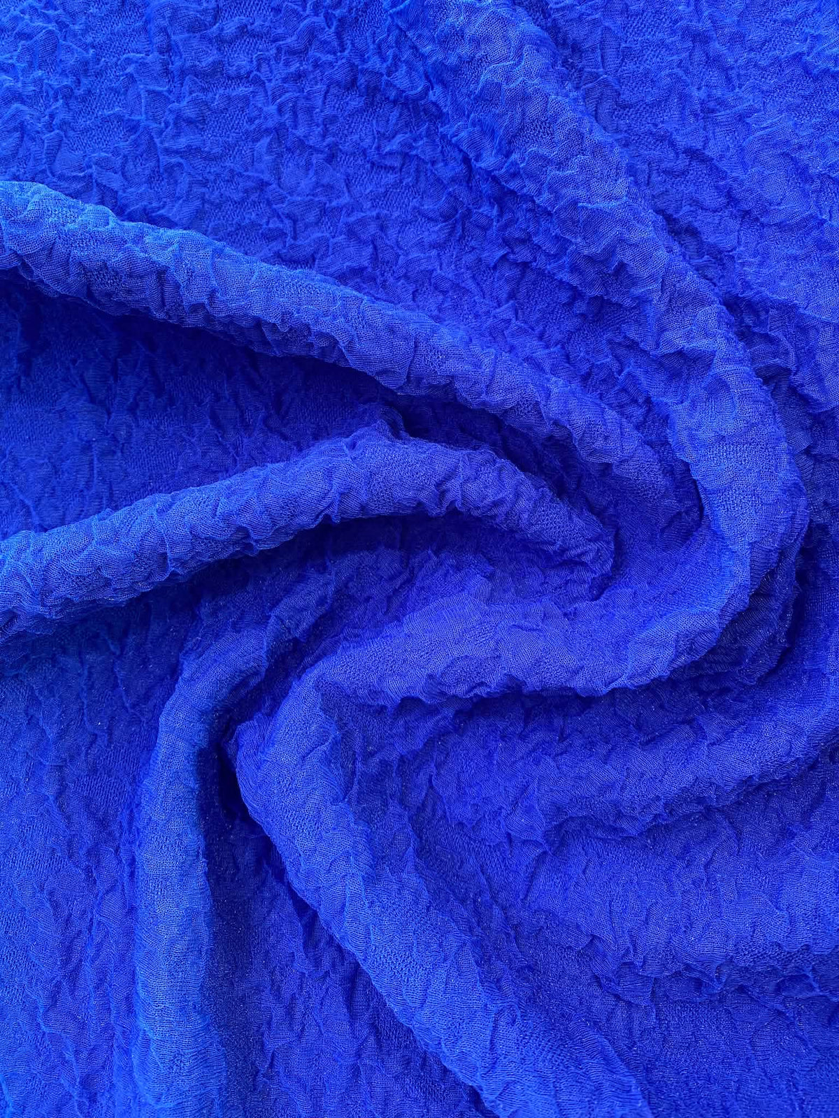 Royal Blue Crinkle Stretch Fabric - 92% Polyester 8% Spandex, 62" Wide