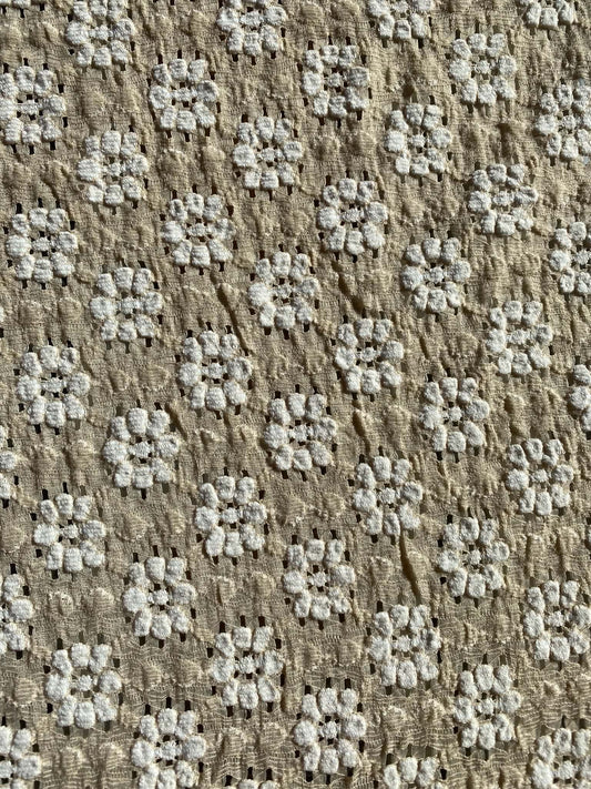 50% Nylon 45% Cotton 5% Spandex - Beige/White - Clover Designs - 52" Wide