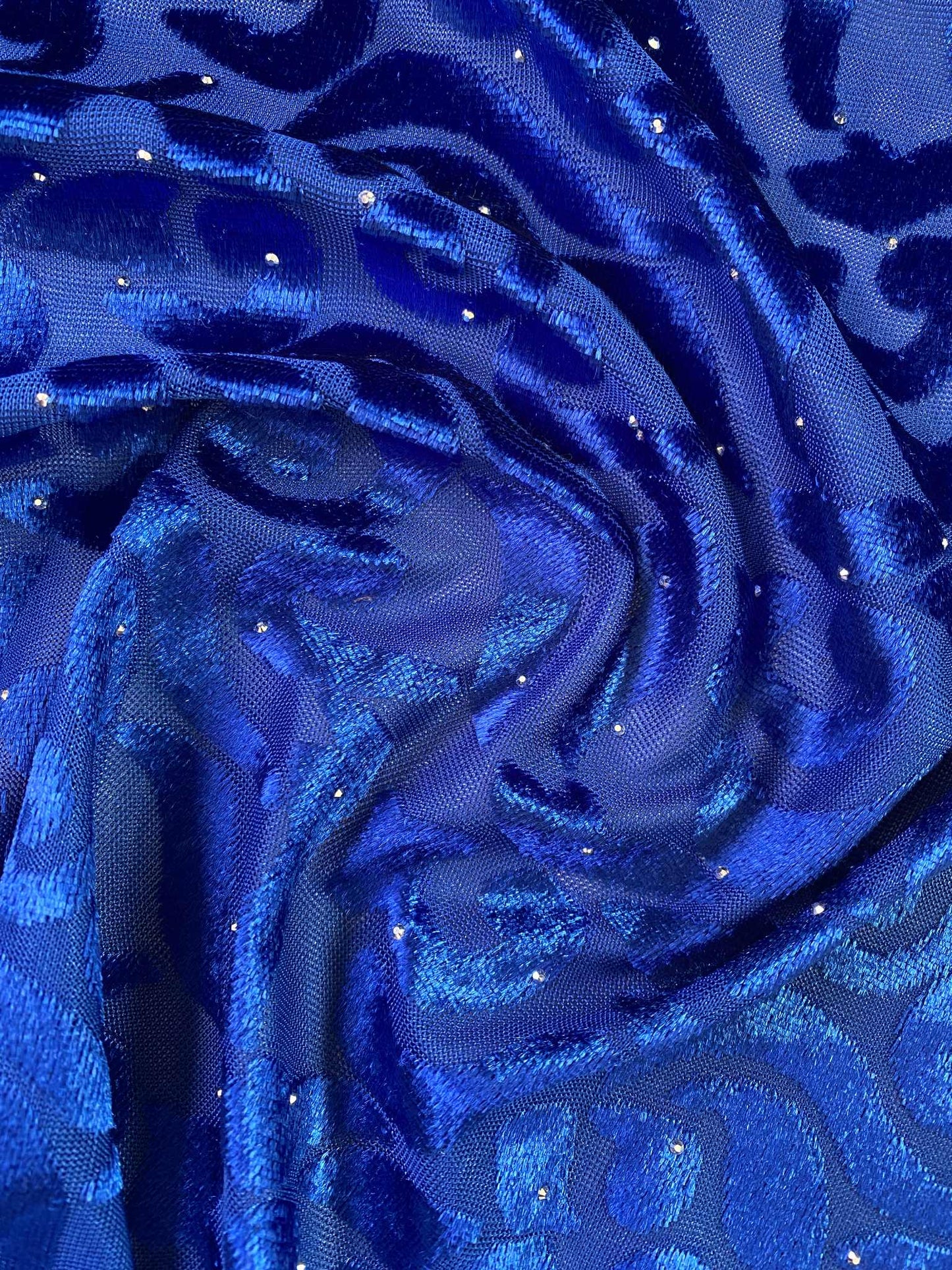 Burnout Velvet w/ Diamantes - Blue - 53" Wide - Sold By The Metre