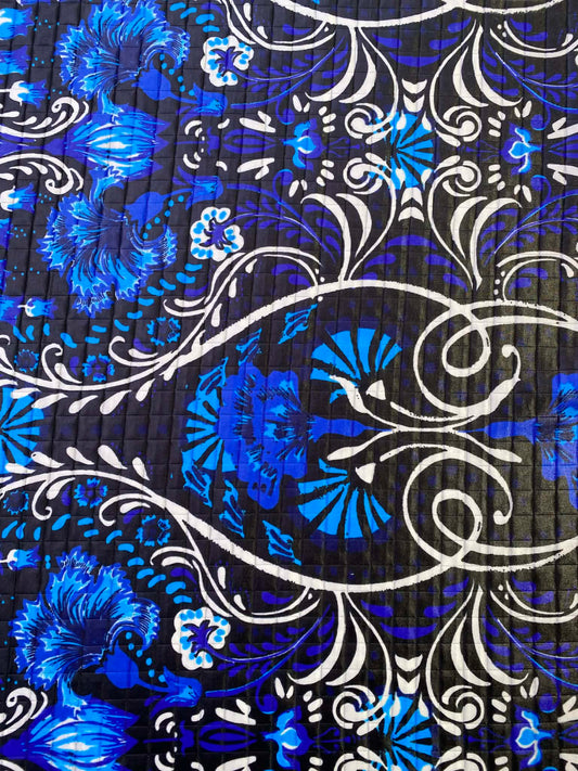Reversible Quilting - Blue/Black/White - 58"wide - Sold By The Metre