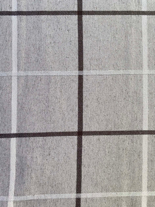 Oatmeal, Brown & White Check Fabric - Cotton Linen - 56" Wide - Classic Country Style - £3.99