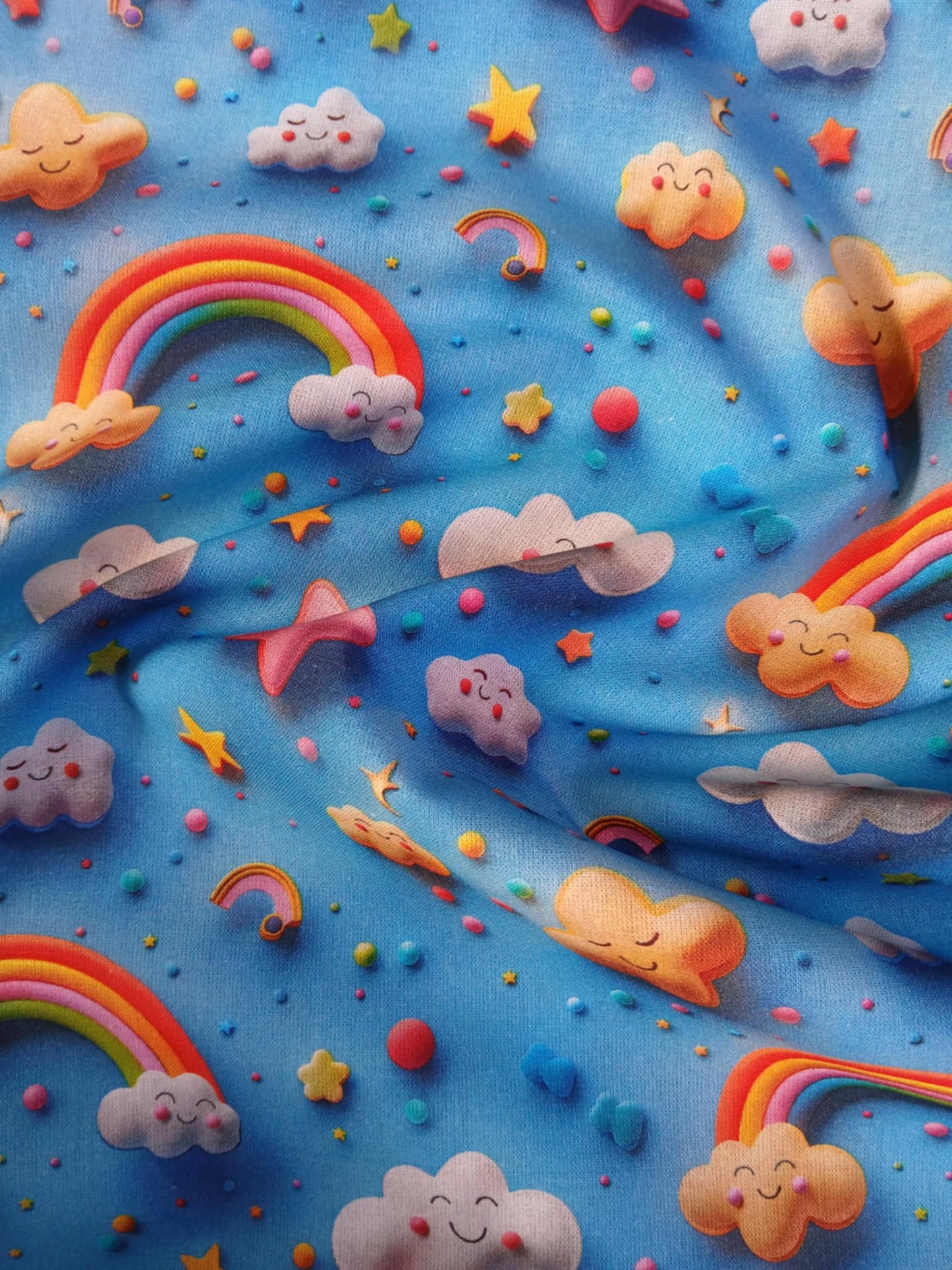 Little Johnny 100% Cotton - Rainbow - Blue/Yellow/Pink/White - 60" Wide - Sold By The Metre