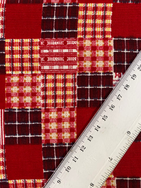 Printed Needlecord 100% Cotton - Plum/Red/Cream - 44"Wide - Sold By The Metre