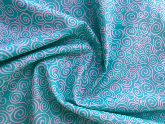 Mint and White Swirl Print 100% Cotton Fabric - 44/45" Wide - By The Metre