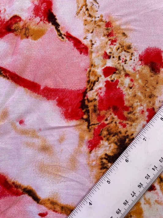 Crimson Red & Gold Marble Abstract Print Viscose Fabric - Geode Dressmaking Fabric - Extra Wide 57" By The Metre