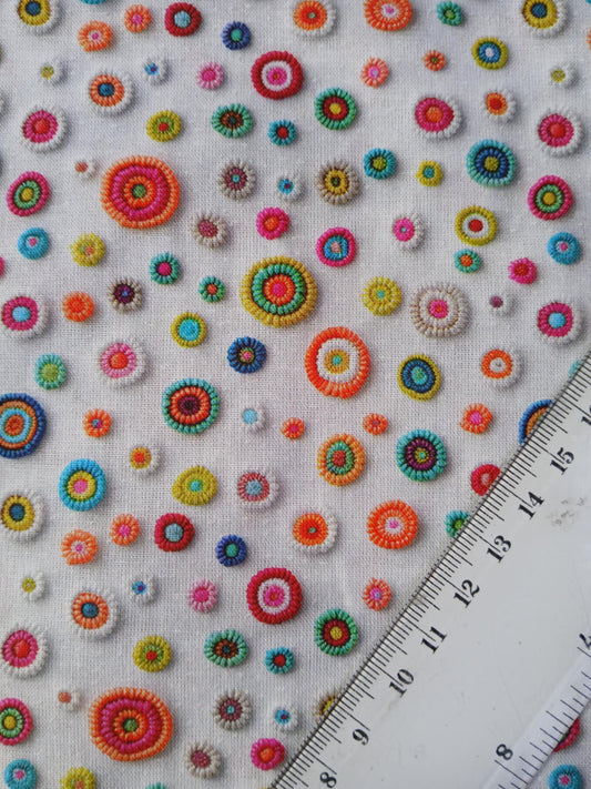 Little Johnny 100% Cotton - Circles - White/Pink/Orange/Yellow - 60" Wide - Sold By The Metre