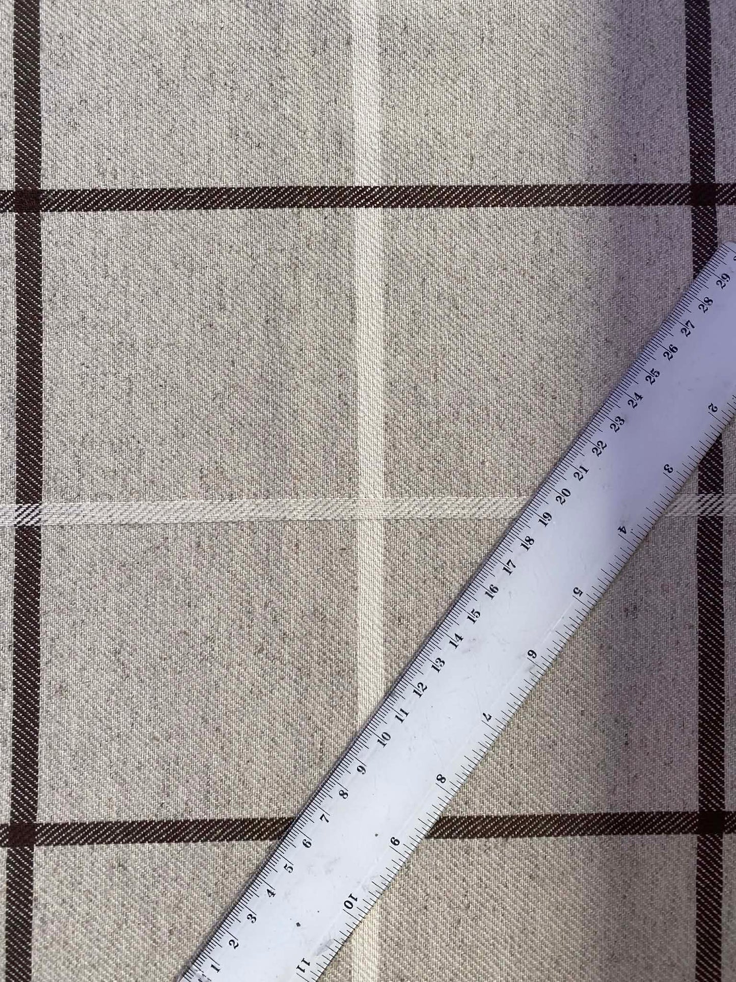 Oatmeal, Brown & White Check Fabric - Cotton Linen - 56" Wide - Classic Country Style - £3.99