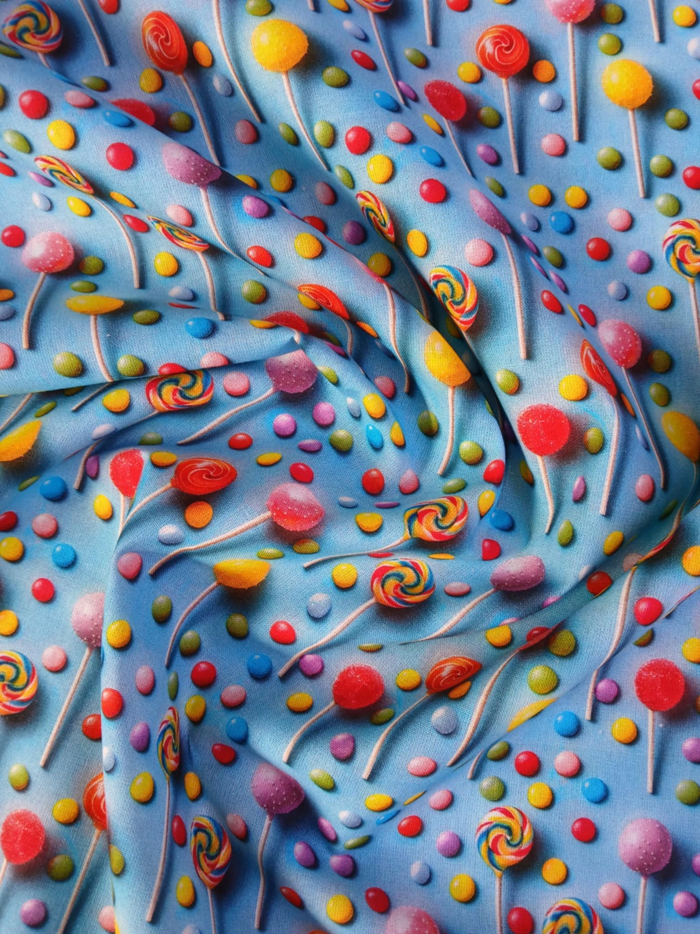 Little Johnny 100% Cotton - Lollipops - Blue/Yellow/Pink/Red/Green - 60" Wide - Sold By The Metre