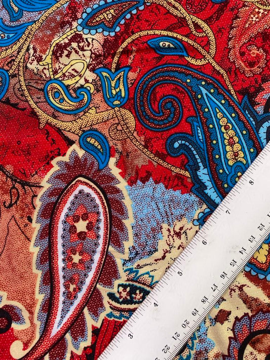 Viscose - Red/Blue/Cream/Peach - 57" Wide - Sold By The Metre