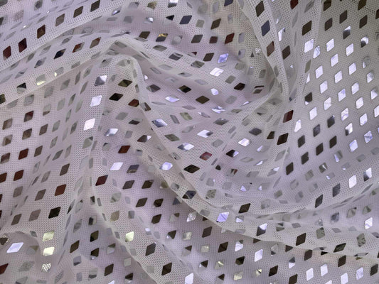Diamond Powermesh - White/Silver - 59"Wide - Sold By The Metre