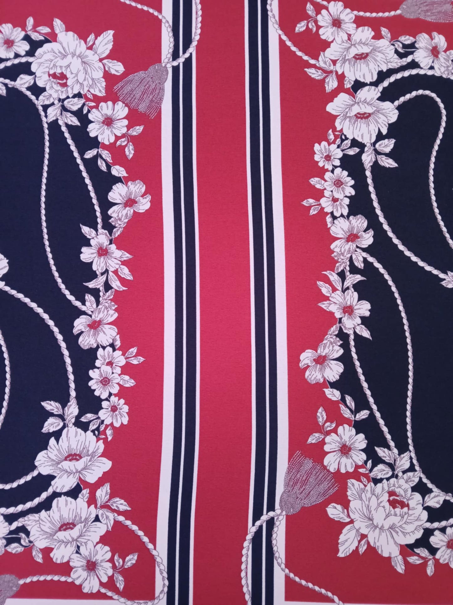Satin Back Crepe - Dark Red/Black/Cream - 59" Wide - Sold By The Metre