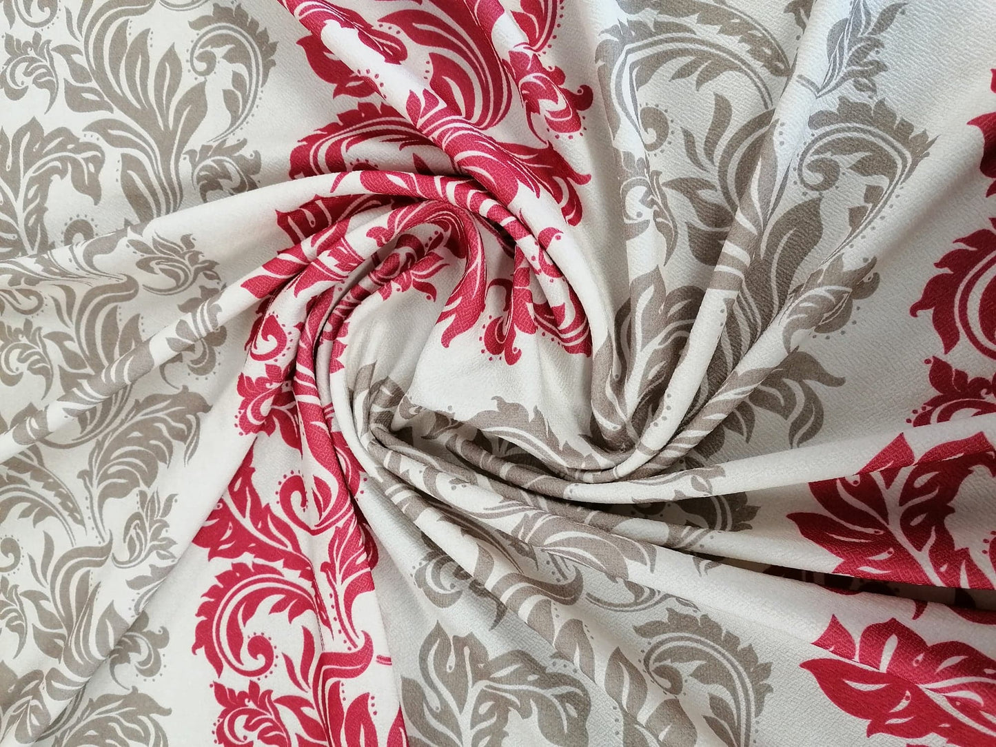 Scuba Crepe - Cream/Beige/Red - 58" Wide - Sold By The Metre
