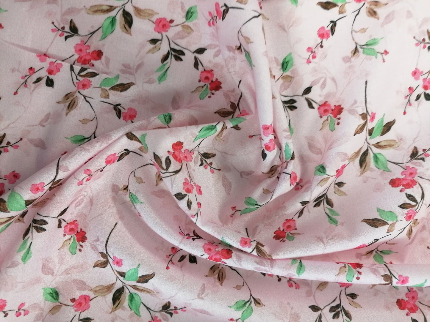 Cotton Lawn - Pink/Brown/Green - 55" Wide - Sold By The Metre