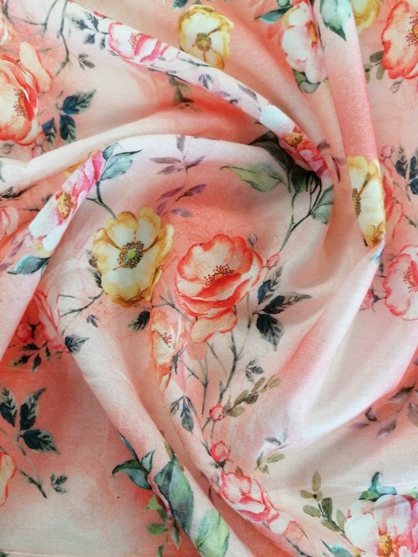 Cotton Lawn - Peach/Pink/Yellow - 55" Wide - Sold By The Metre