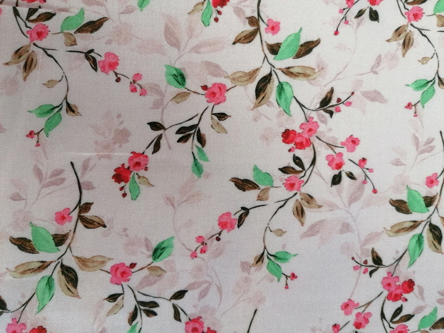 Cotton Lawn - Pink/Brown/Green - 55" Wide - Sold By The Metre