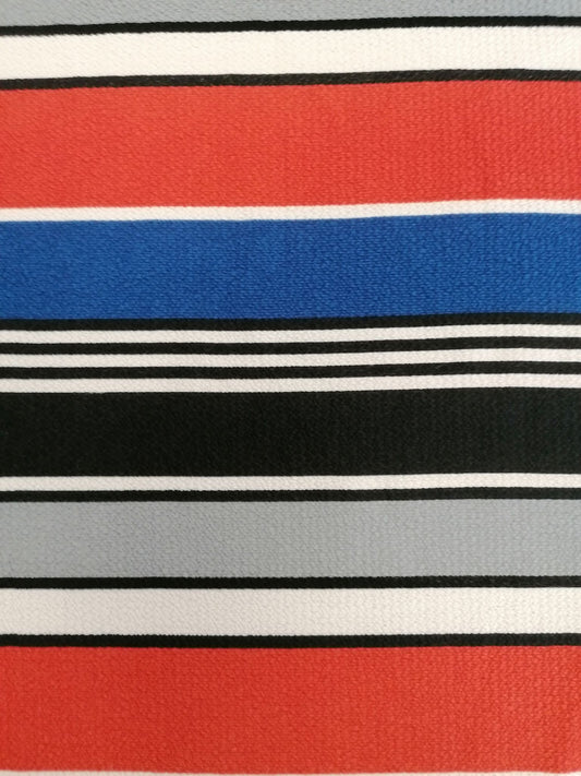 Polyester Bubble Crepe - Stripe - Blue/Rust/Grey/Black - 58" Wide - Sold By The Metre