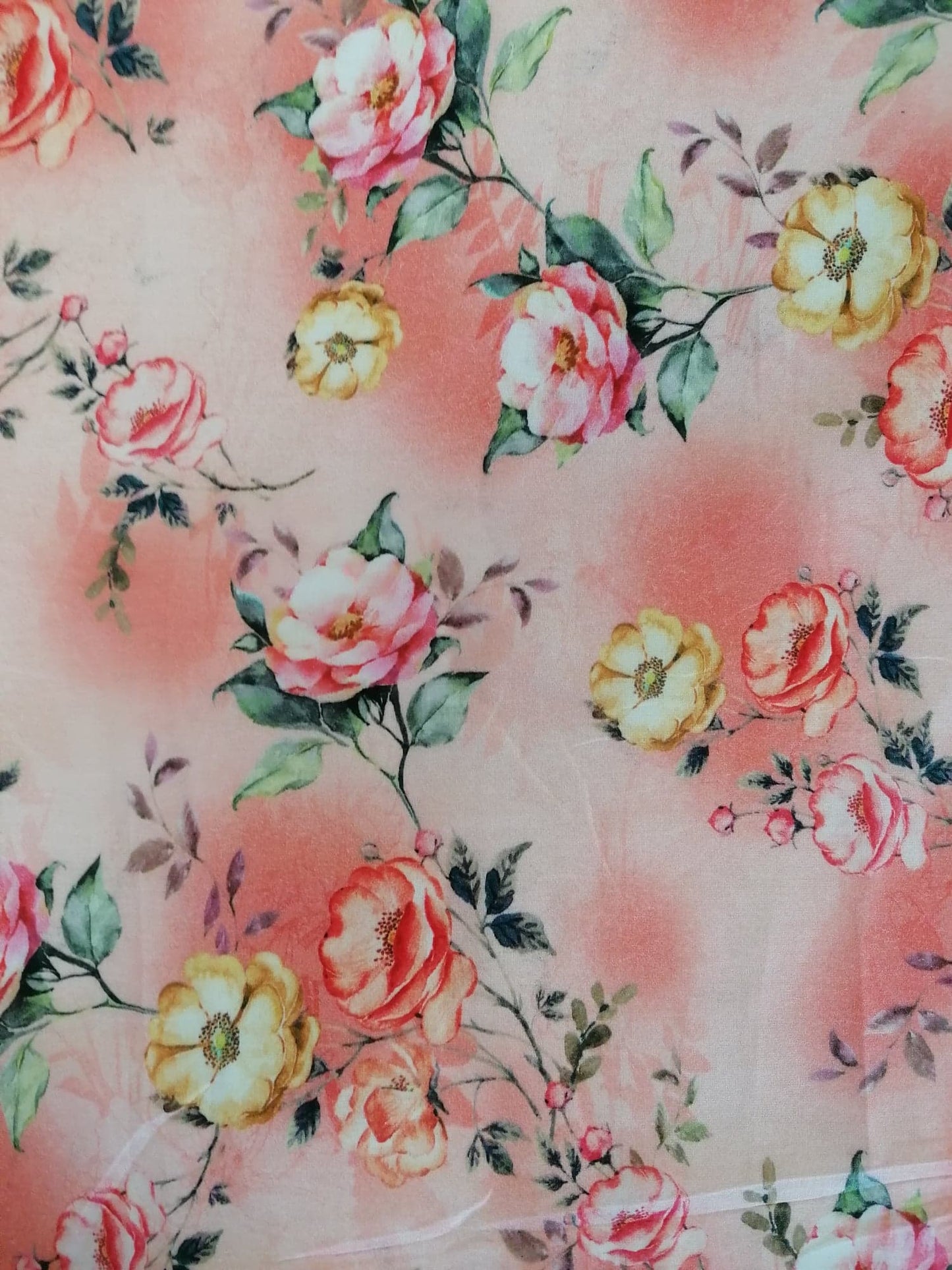 Cotton Lawn - Peach/Pink/Yellow - 55" Wide - Sold By The Metre