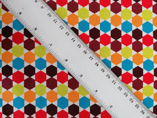 100% Cotton - Crafting & Quilting - Hexagons - Multicoloured - 44" Wide - Sold By the Metre