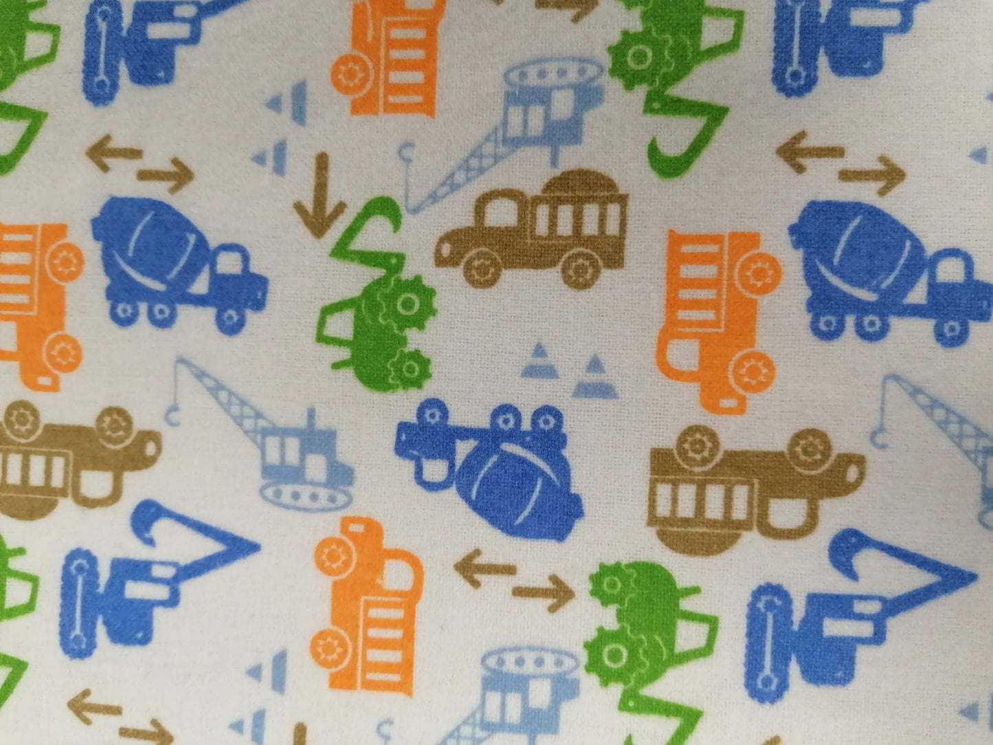 Brushed Cotton - Construction - White/Blue/Orange/Brown/Green - 60" Wide - Sold By the Metre