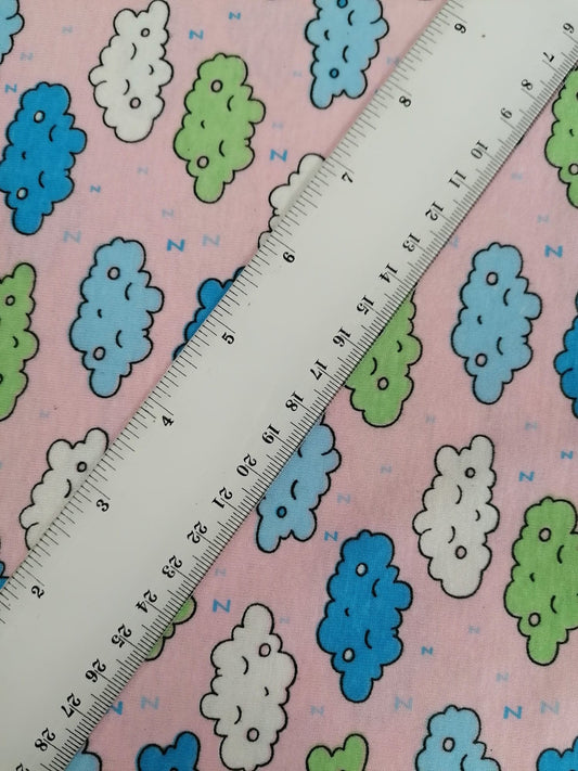 Printed Cotton Jersey - Clouds - Pink/Green/Blue/White - 58" Wide - Sold By the Metre