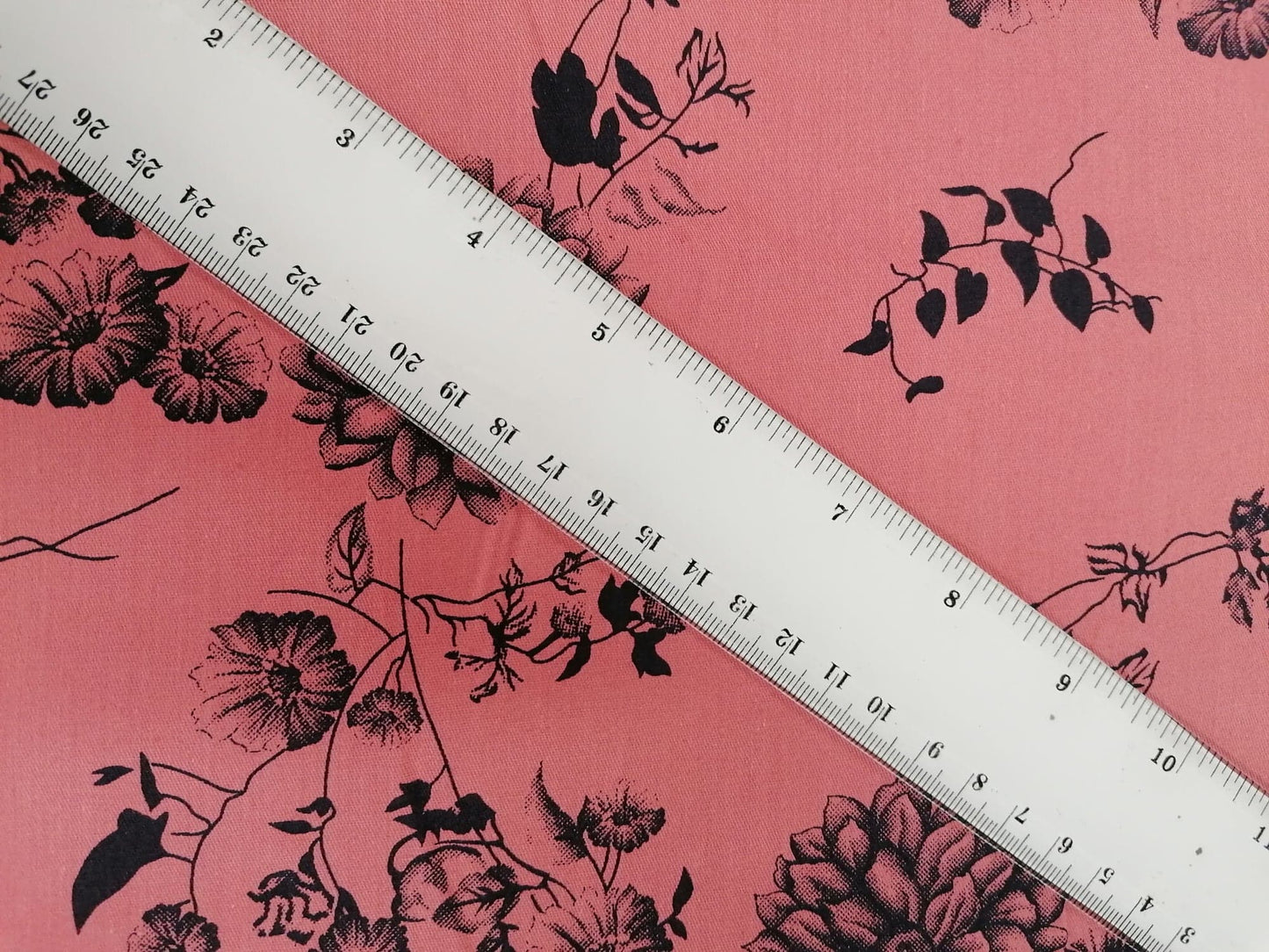 Printed Cotton Twill - Floral - Dusty Pink/Black - 58" Wide - Sold By the Metre