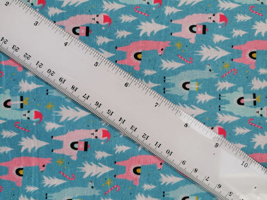 100% Cotton - Quilting and Crafting - Christmas - Blue/Pink/White - 44" Wide - Sold By the Metre
