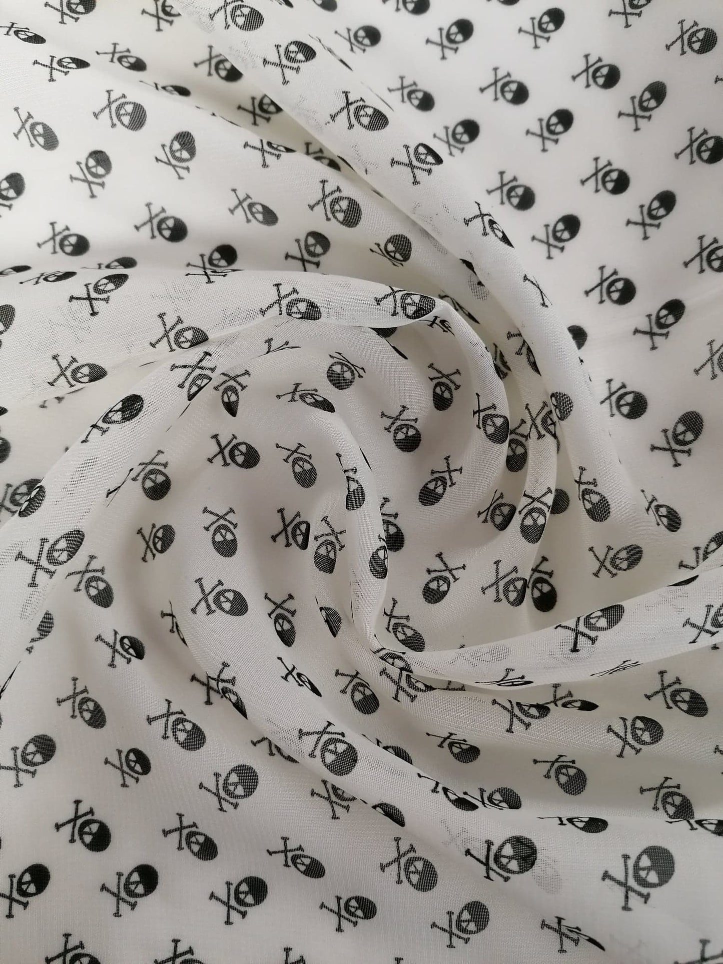 Chiffon - Skulls - Black/Cream - 58" Wide - Sold By the Metre