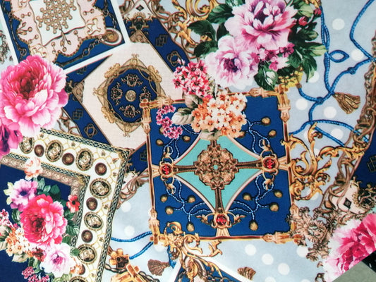 Scuba Crepe - Blue/Pink/Gold - 59" Wide - Sold By the Metre