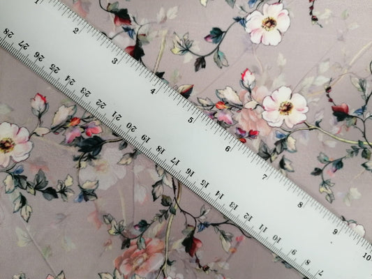 Crepe de Chine - Digital Print - Lilac/Grey/White/Pink - 45" Wide - Sold By the Metre