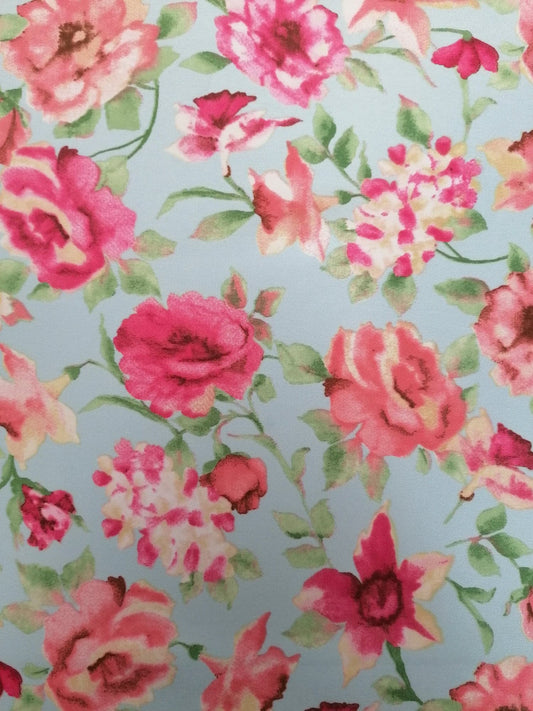 Polyester Soft Skin - Floral - Blue/Pink/Peach/Green - 58" Wide - Sold By the Metre