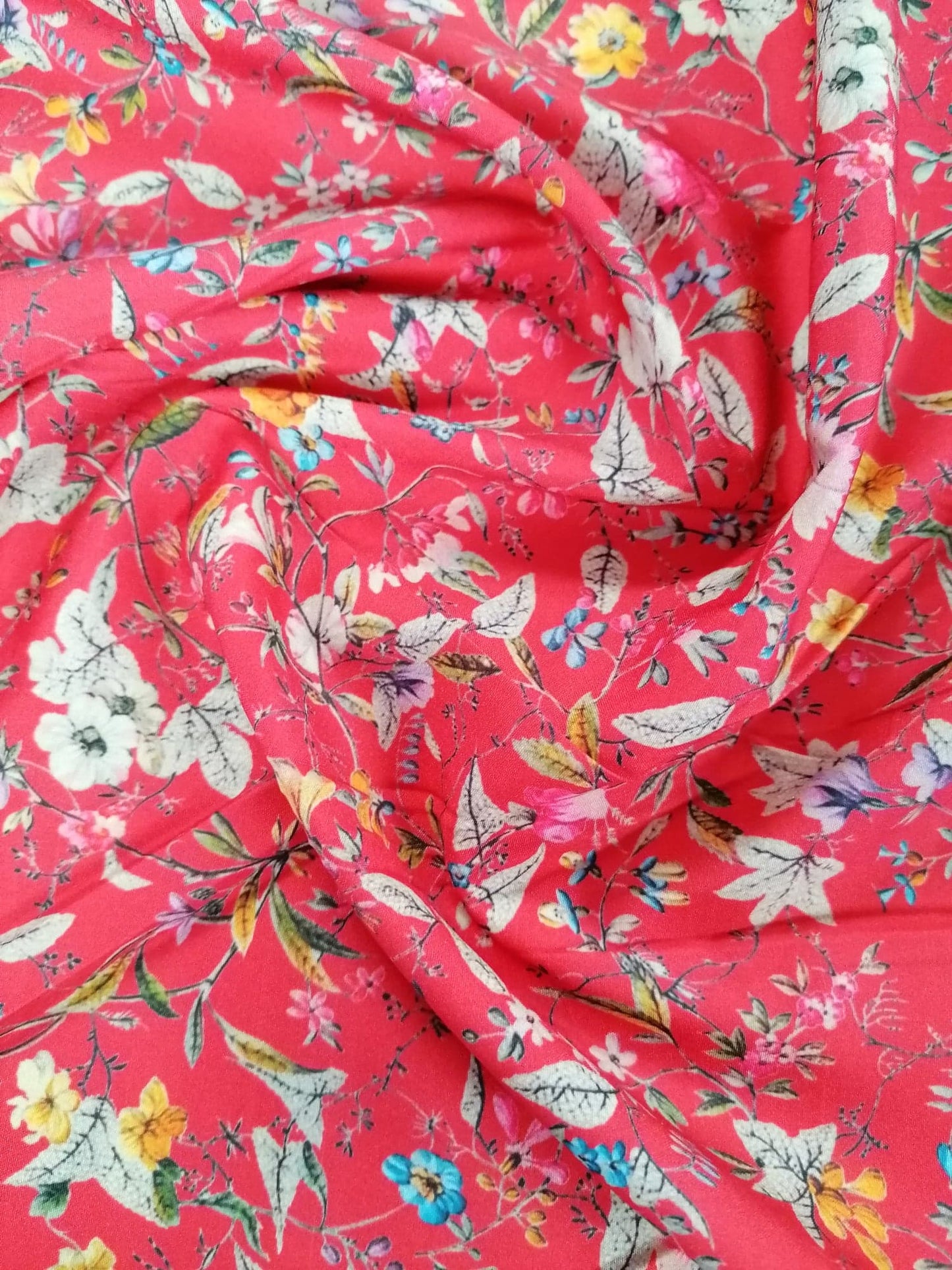Crepe de Chine - Digital Print - Red/Yellow/Pink/Grey - 45" Wide - Sold By the Metre