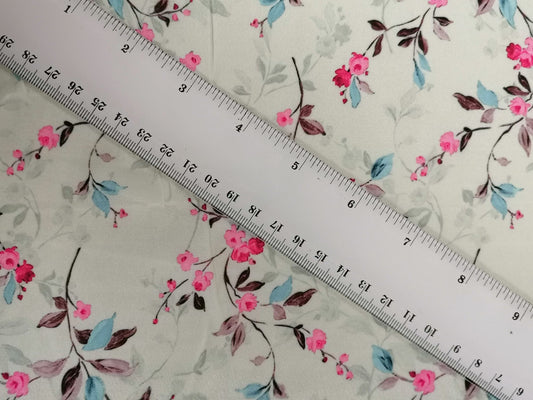 Crepe de Chine - Digital Print - Mint/Blue/Pink - 45" Wide - Sold By the Metre