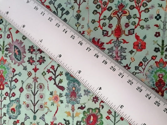 Crepe de Chine - Digital Print - Green/Orange/Lilac/Teal - 45" Wide - Sold By the Metre