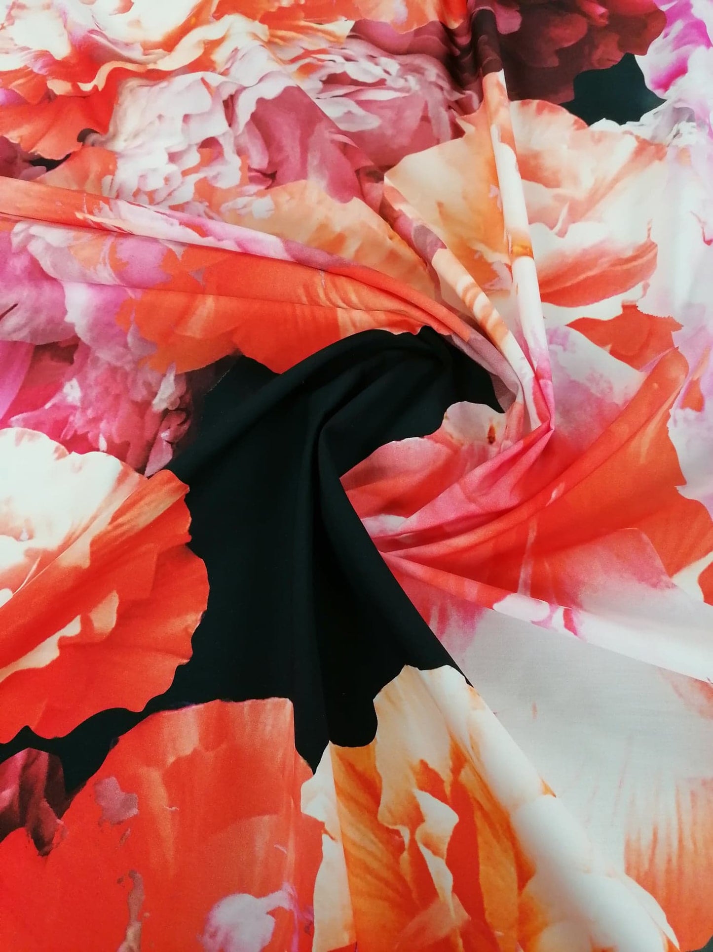 Cotton - Floral - Pink/Orange/Black/Peach - 62" Wide - Sold By the Metre