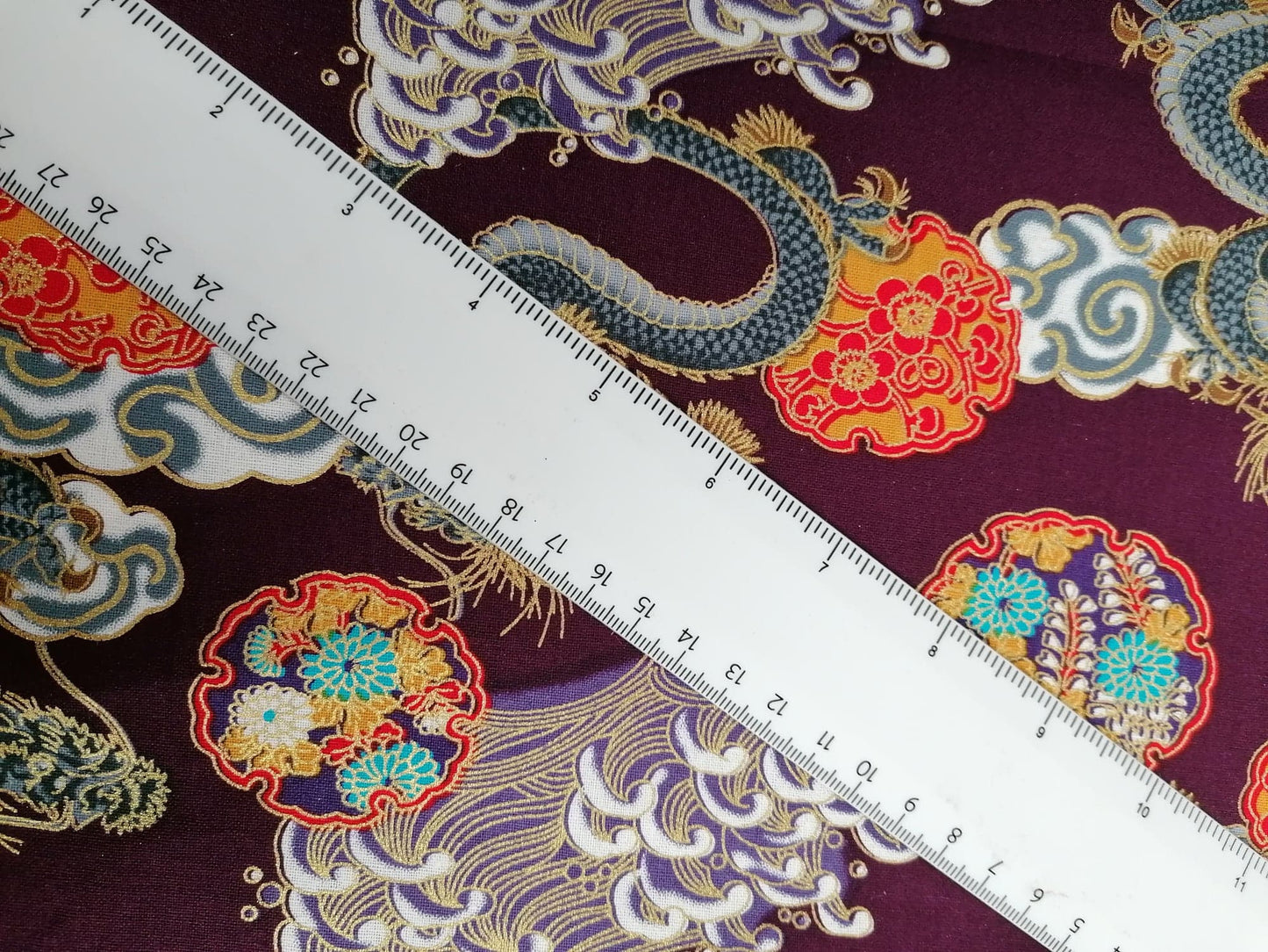 100% Cotton - Dragons - Purple/Orange/Gold - 58" Wide - Sold By the Metre