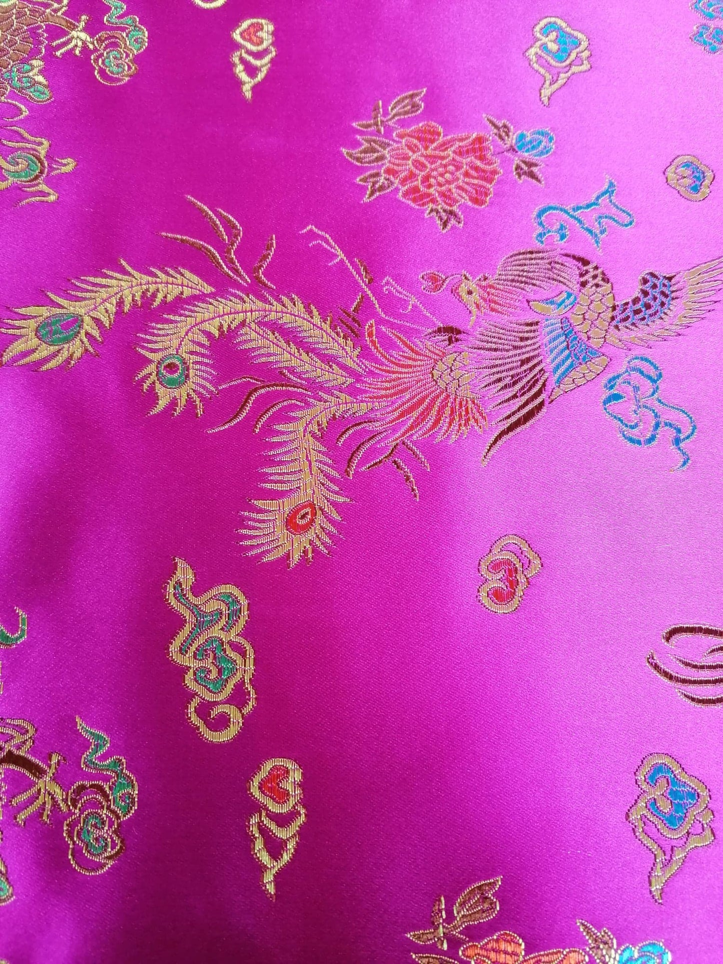 Chinese Brocade - Pink/Gold/Blue - 46" Wide - Sold By the Metre