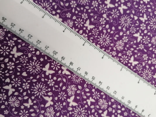 100% Cotton - Crafting & Quilting - Butterflies - Purple/White - 44" Wide - Sold By the Metre