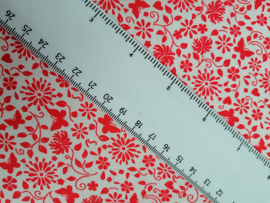100% Cotton - Crafting & Quilting - Butterflies - White/Red - 44" Wide - Sold By the Metre