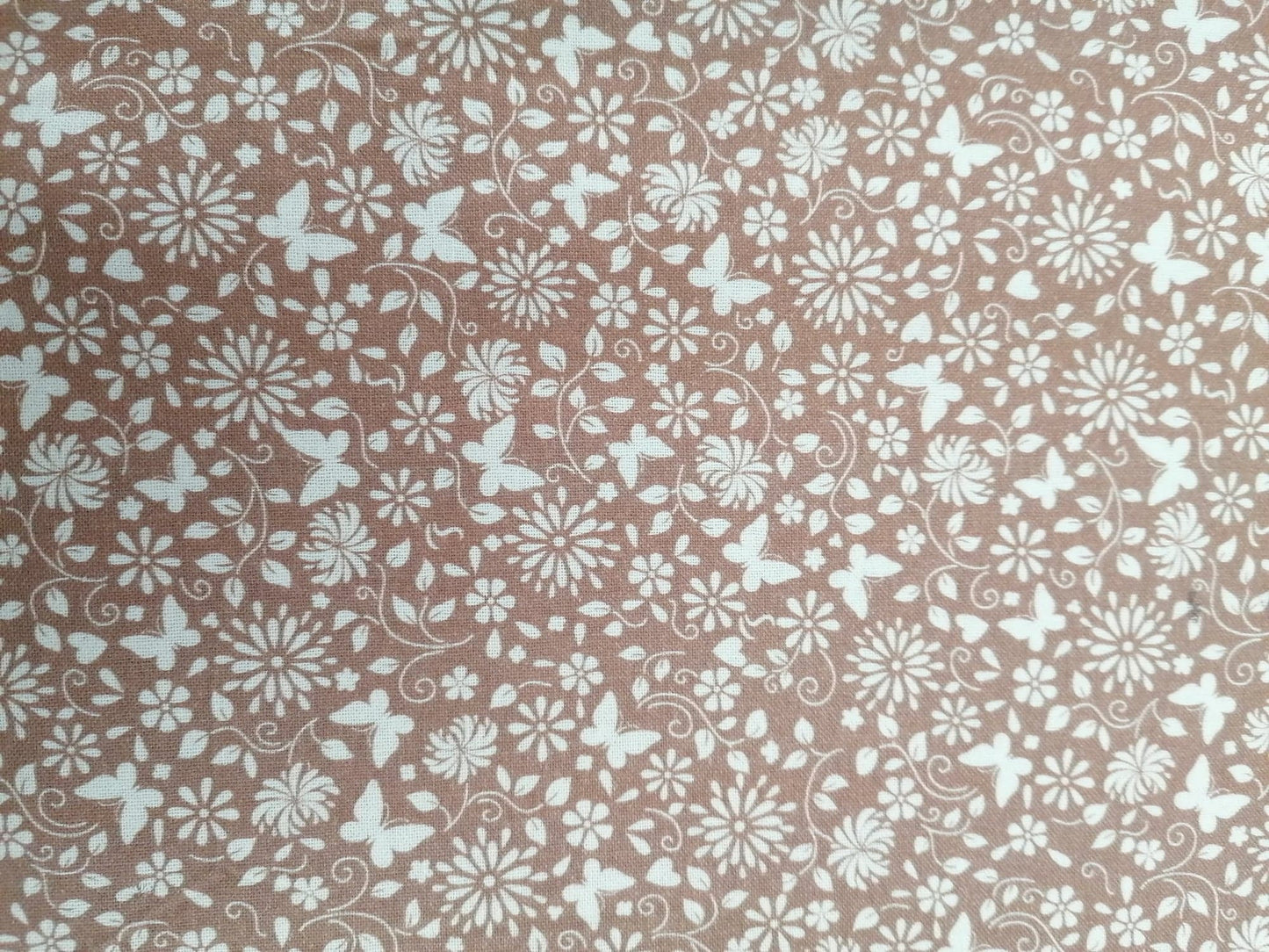 100% Cotton - Crafting & Quilting - Butterflies - Coffee/White - 44" Wide - Sold By the Metre