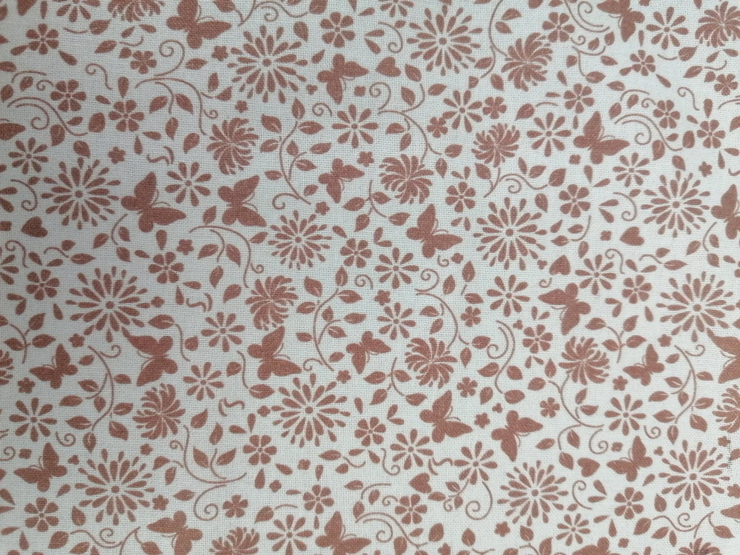 100% Cotton - Crafting & Quilting - Butterflies - White/Coffee - 44" Wide - Sold By the Metre