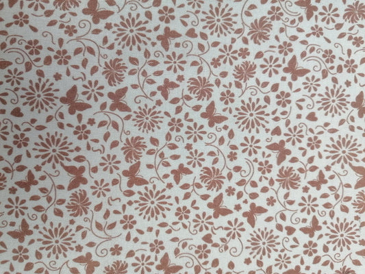 100% Cotton - Crafting & Quilting - Butterflies - White/Coffee - 44" Wide - Sold By the Metre