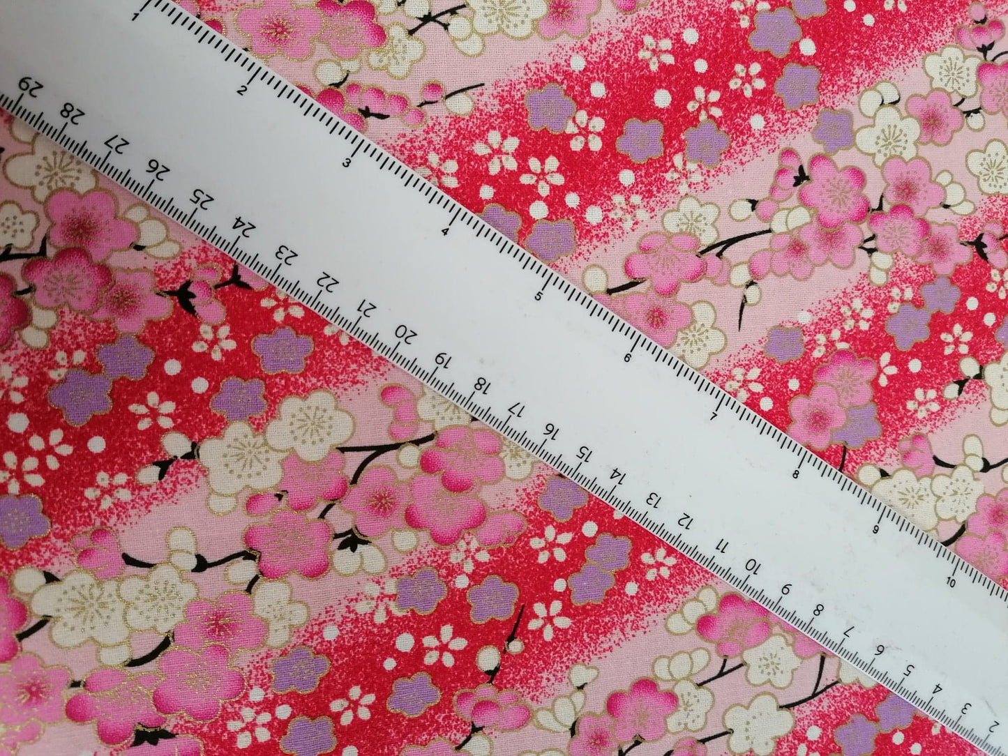 100% Cotton - Japanese Foil - Red/Pink/Lilac/Gold - 58" Wide - Sold By the Metre