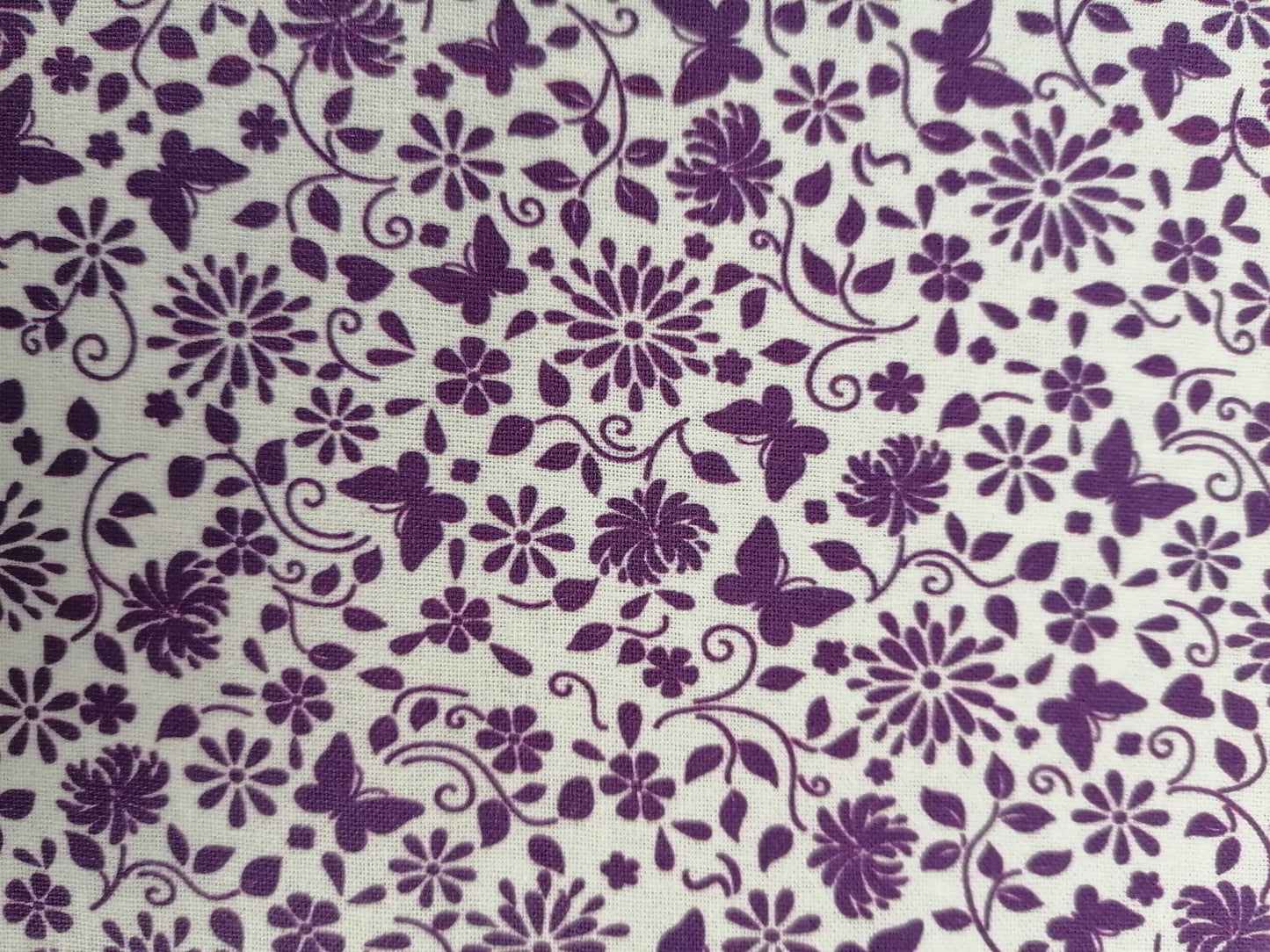 100% Cotton - Crafting & Quilting - Butterflies - White/Purple - 44" Wide - Sold By the Metre