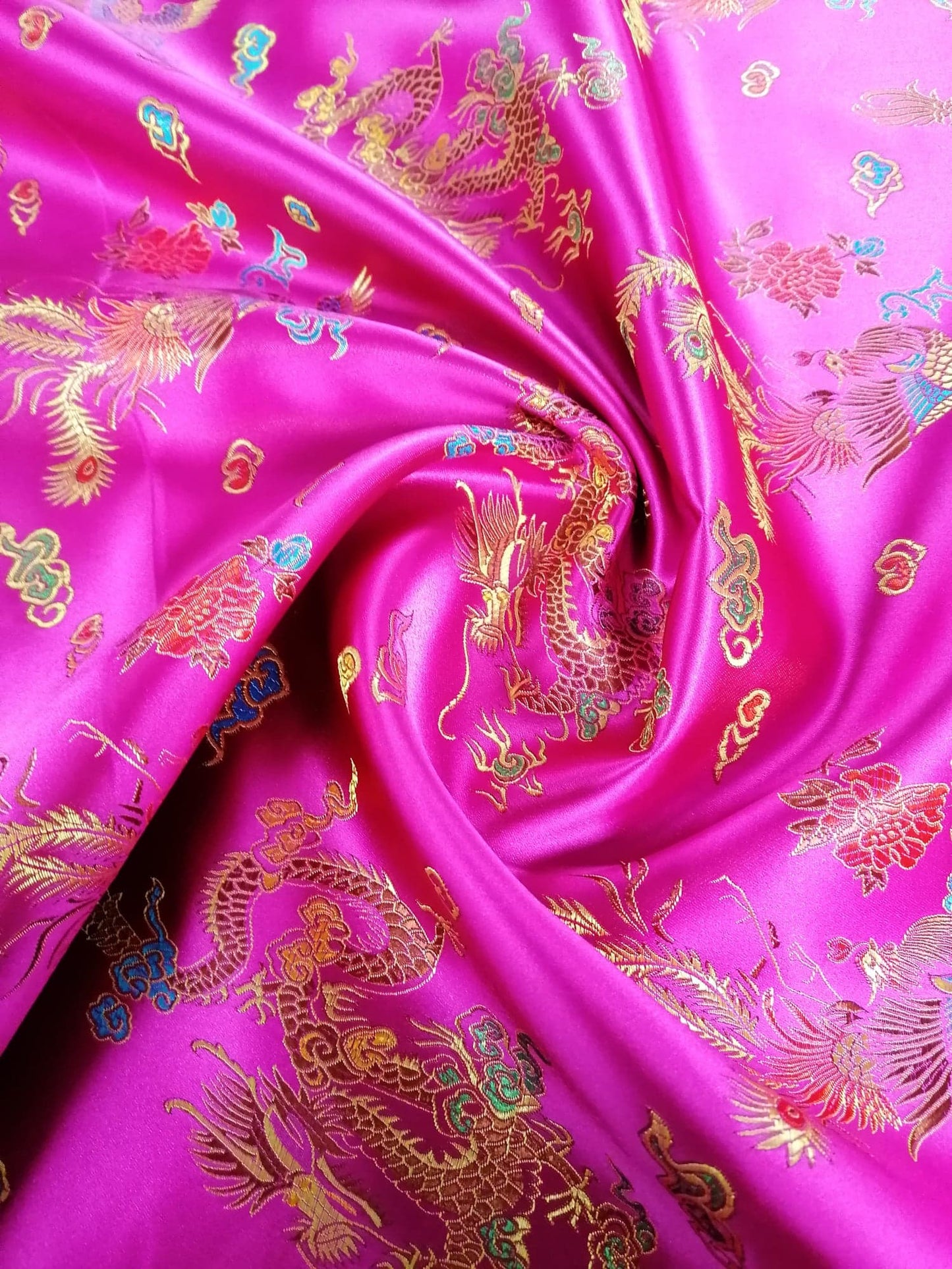 Chinese Brocade - Pink/Gold/Blue - 46" Wide - Sold By the Metre