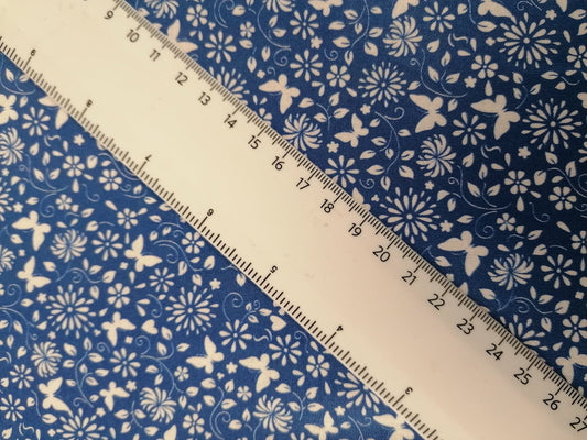 100% Cotton - Crafting & Quilting - Butterflies - Blue/White - 44" Wide - Sold By the Metre